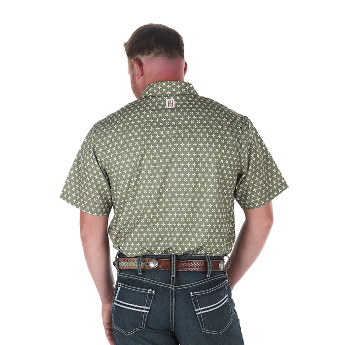 Sand Hill Ranch Men's Sage Stars Outdoor Performance Short Sleeve Snap Shirt