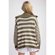 Ee Some Women's Striped Sailor Collar Cardigan