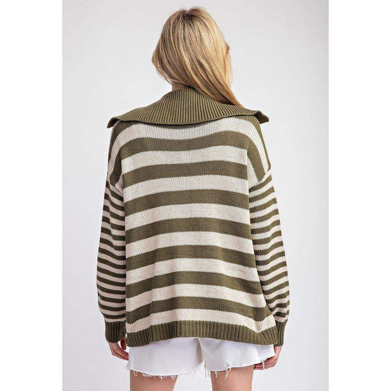 Ee Some Women's Striped Sailor Collar Cardigan