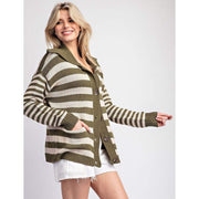 Ee Some Women's Striped Sailor Collar Cardigan