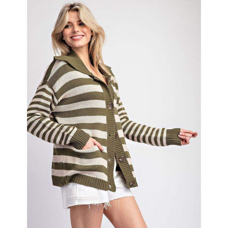 Ee Some Women's Striped Sailor Collar Cardigan