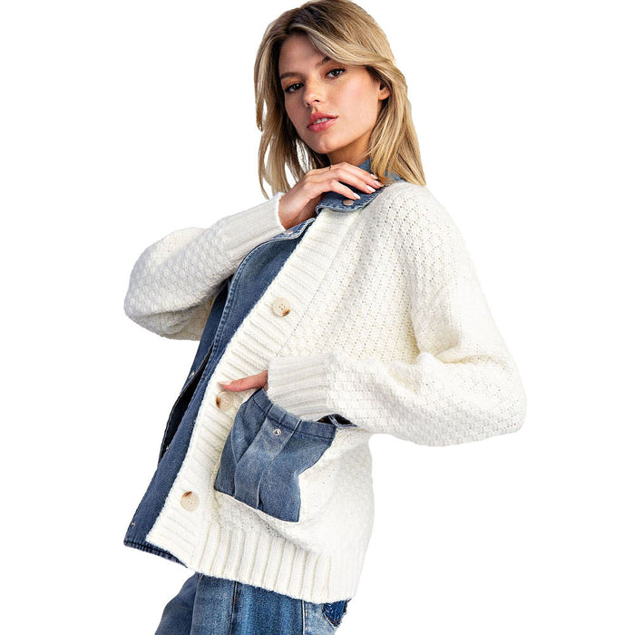 Ee Some Women's Cream Contrast Button Jacket