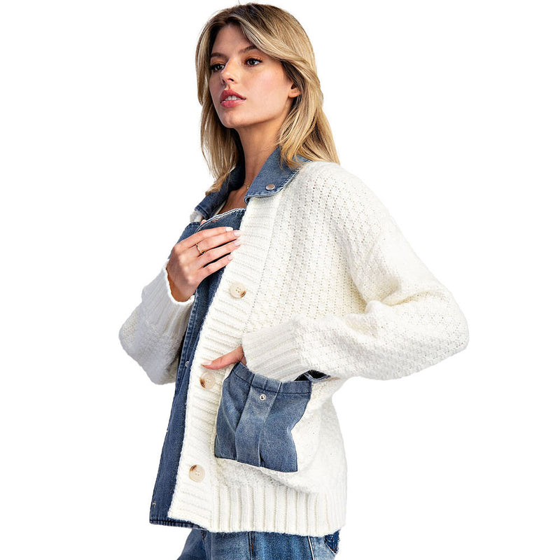 Ee Some Women's Cream Contrast Button Jacket