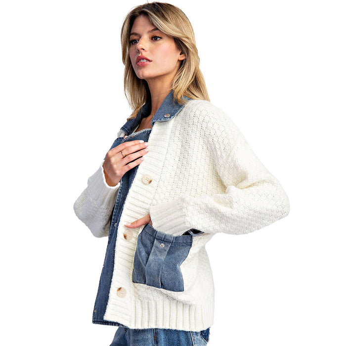 Ee Some Women's Cream Contrast Button Jacket