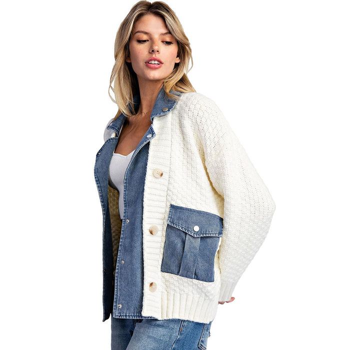 Ee Some Women's Cream Contrast Button Jacket