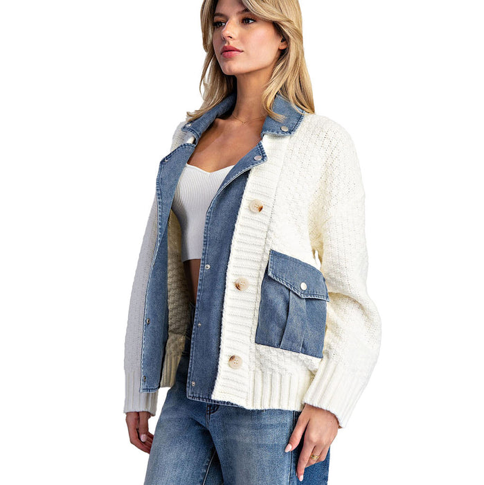 Ee Some Women's Cream Contrast Button Jacket