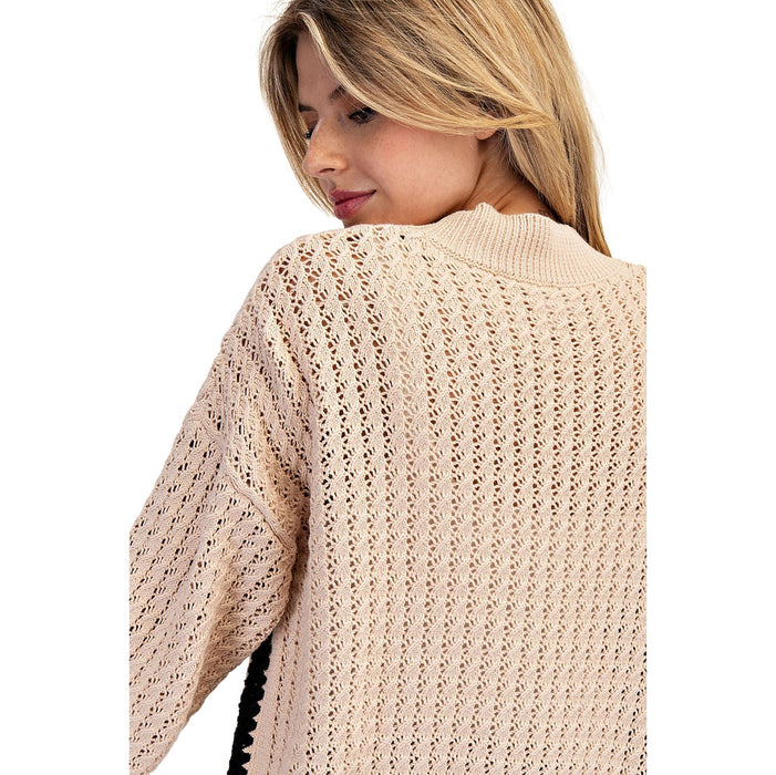 Ee Some Women's Sand Zig Zag Crochet Trim Cardigan