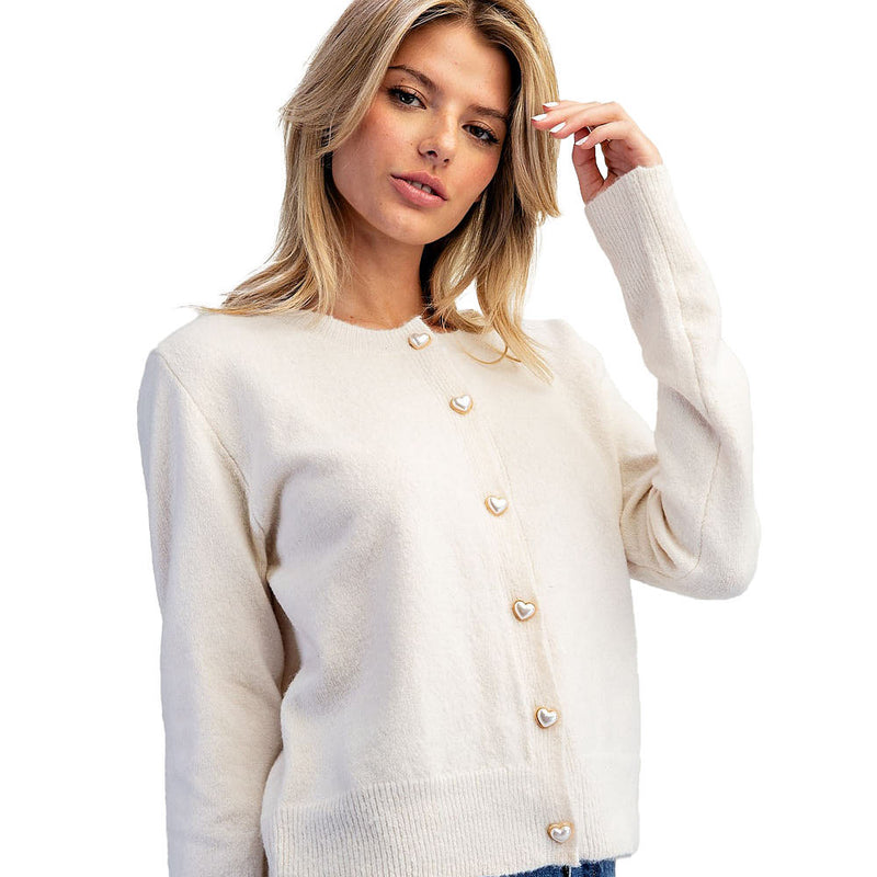 Ee Some Women's Vanilla Cream Heart Button Cardigan
