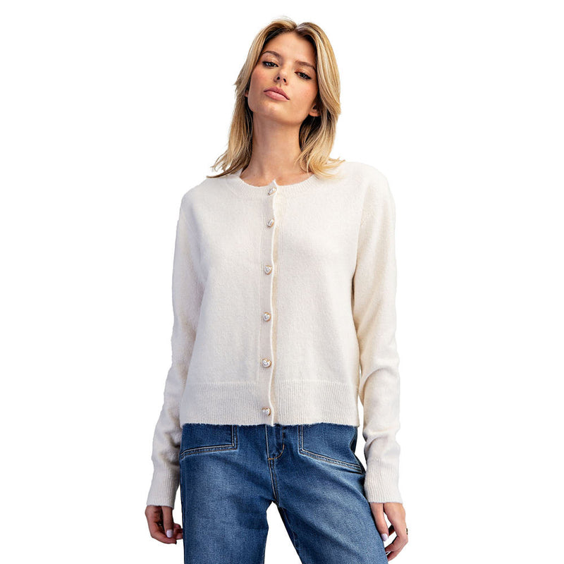 Ee Some Women's Vanilla Cream Heart Button Cardigan