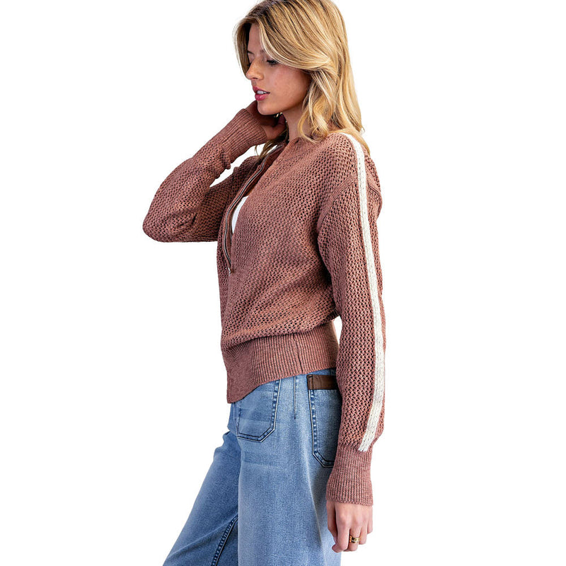 Ee Some Women's Copper Brown Side Stripe Knit Jacket