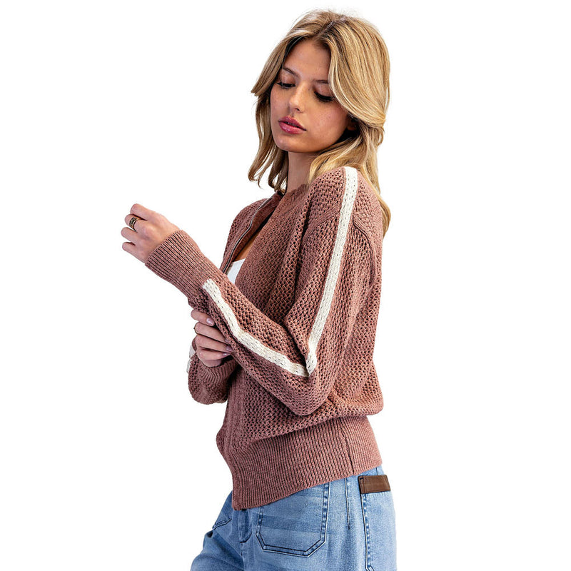Ee Some Women's Copper Brown Side Stripe Knit Jacket