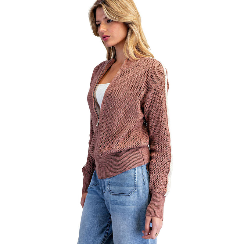 Ee Some Women's Copper Brown Side Stripe Knit Jacket