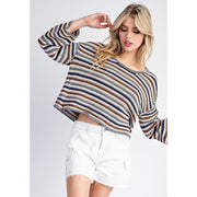 Ee Some Women's Blueberry Multi Striped Crochet Sweater