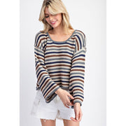 Ee Some Women's Blueberry Multi Striped Crochet Sweater