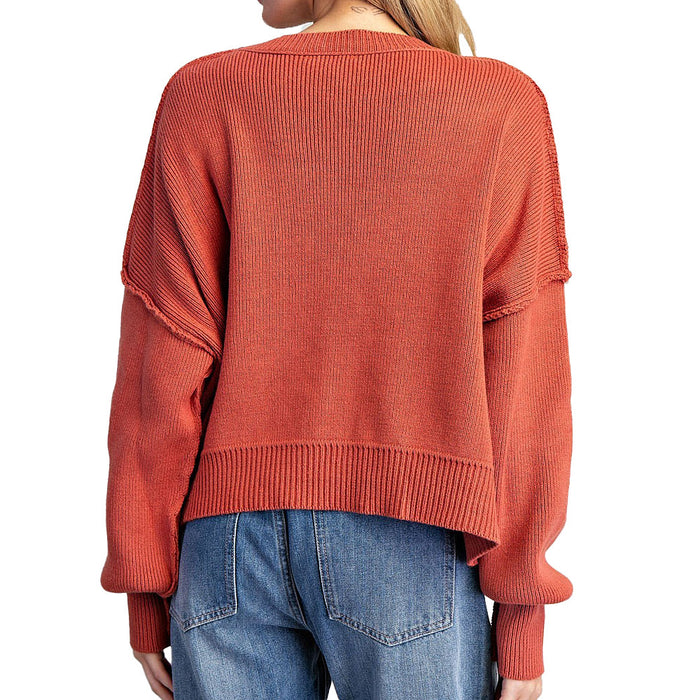 Ee Some Women's Clay Long Sleeve Cropped Sweater