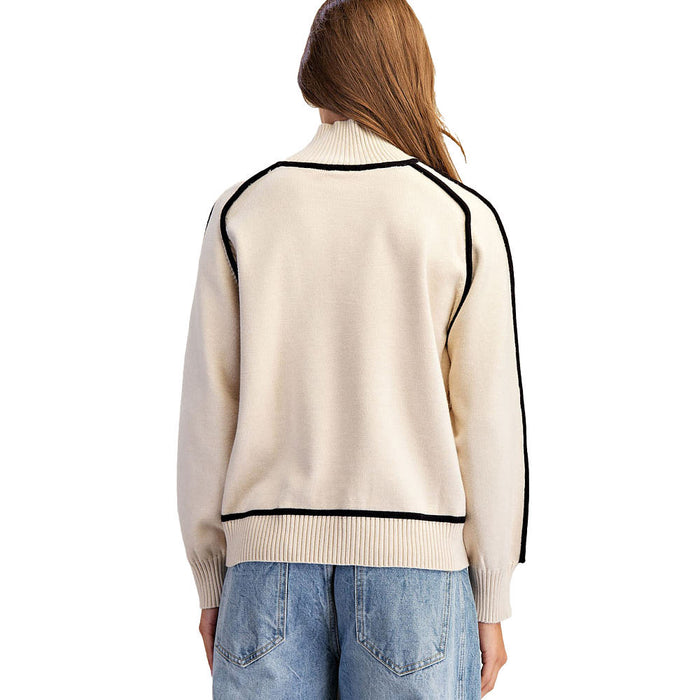Ee Some Women's Sand Contrast Stitch Sweater