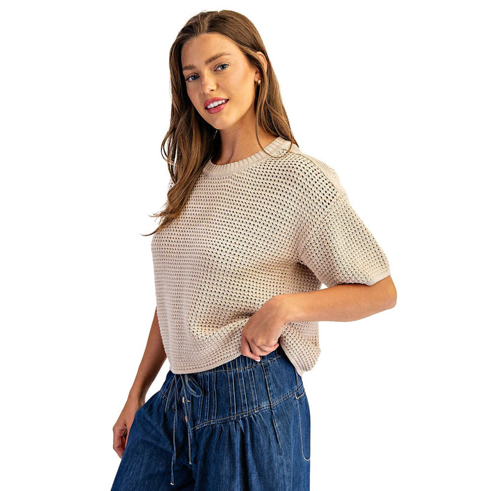 Ee Some Women's Sand Boxy Short Sleeve Sweater