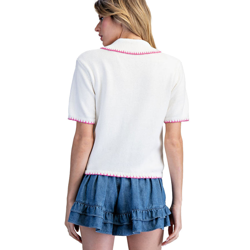 Ee Some Women's Off White Whipstitch Knit Top