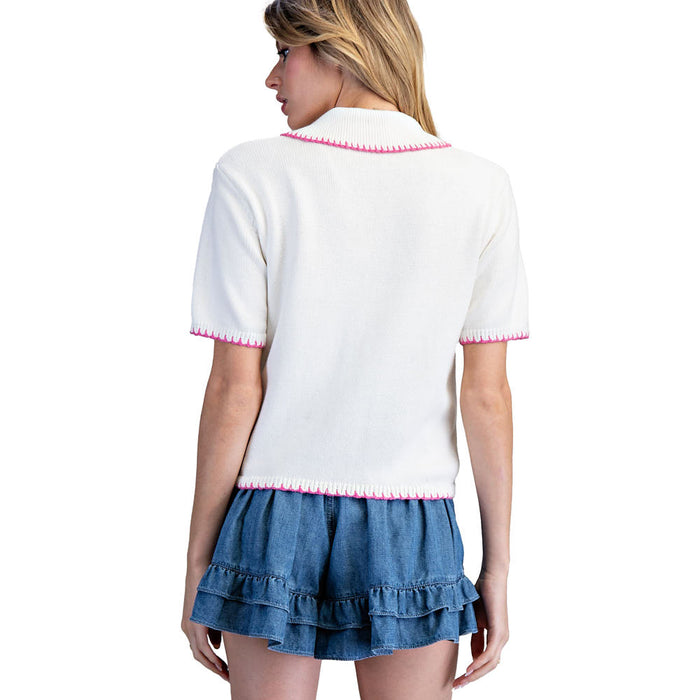Ee Some Women's Off White Whipstitch Knit Top