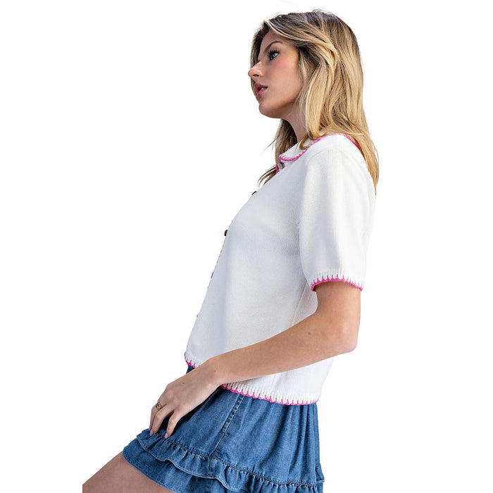 Ee Some Women's Off White Whipstitch Knit Top