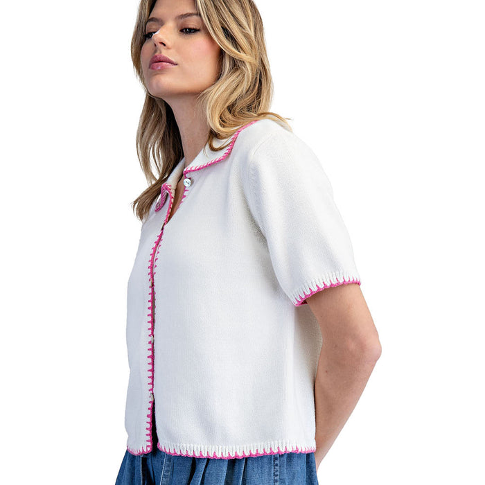 Ee Some Women's Off White Whipstitch Knit Top