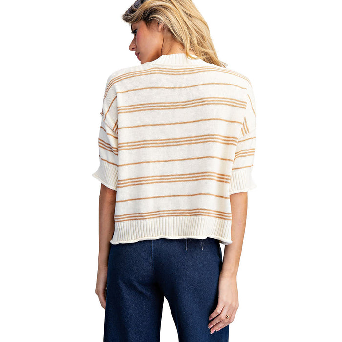 Ee Some Women's Honey Oat Ribbed Short Sleeve Sweater Top