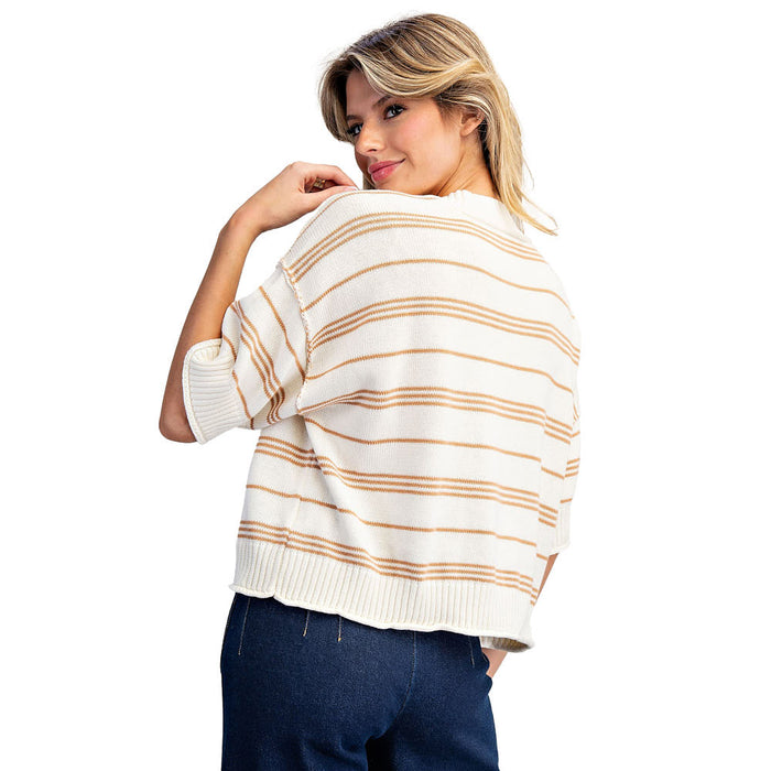 Ee Some Women's Honey Oat Ribbed Short Sleeve Sweater Top