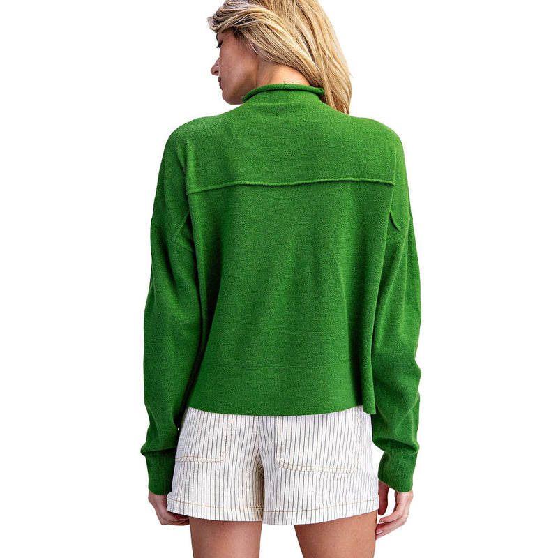 Ee Some Women's Moss Grn Mock Neck Sweater