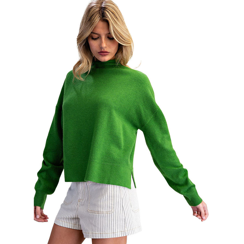 Ee Some Women's Moss Grn Mock Neck Sweater