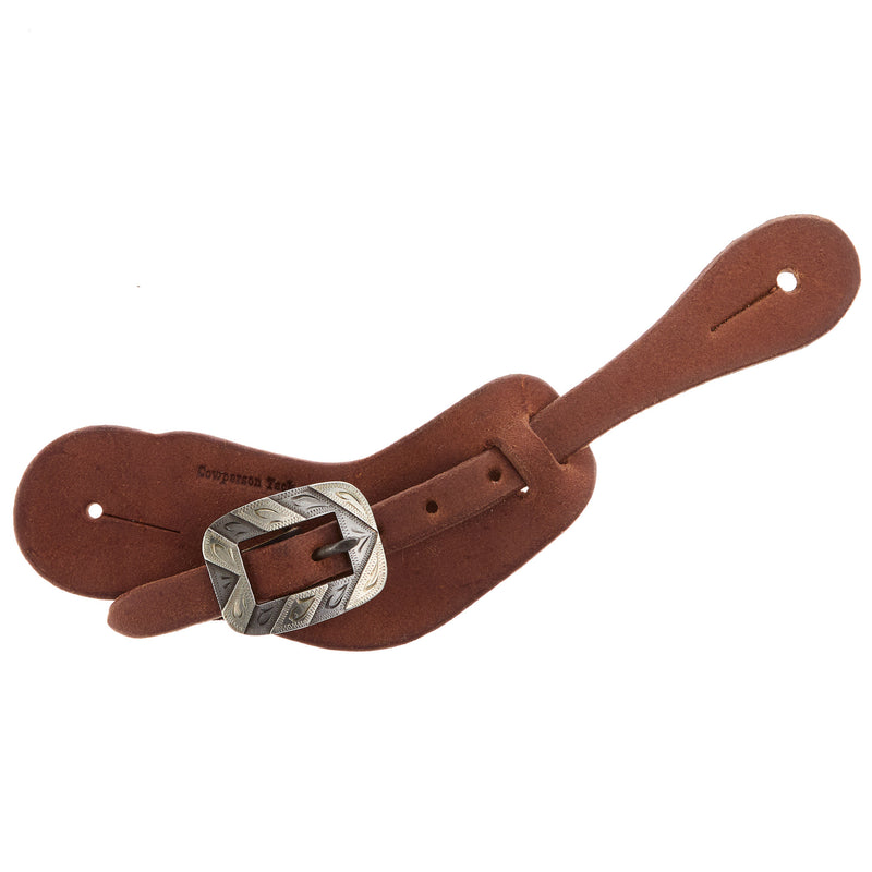 Cowperson Tack Oiled Roughout Mens Spur Straps with Blue Iron Silver Bar Cart Buckle