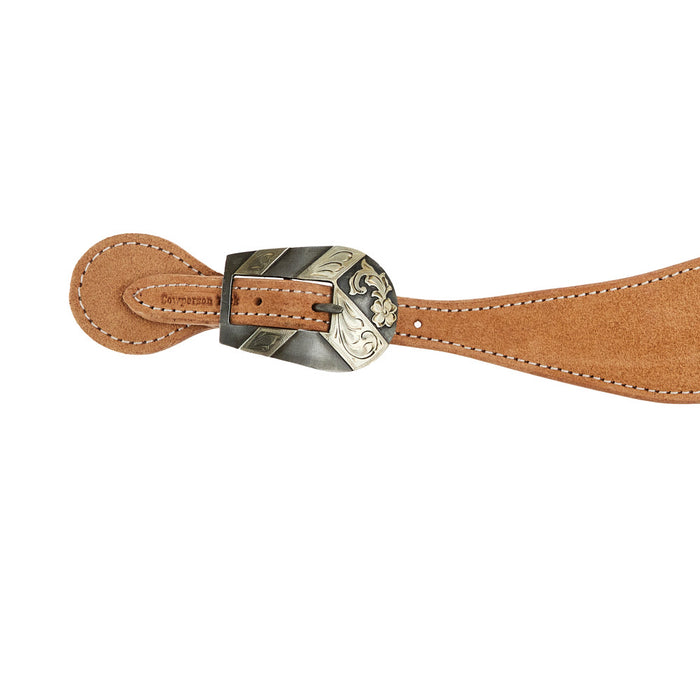 Cowperson Tack Roughout Spur Straps with Silver Floral Buckle