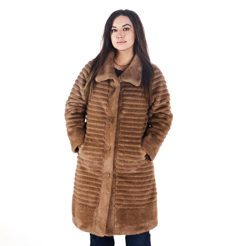 Andy Mikes Womens Brown Soho Faux Fur Fashion Coat