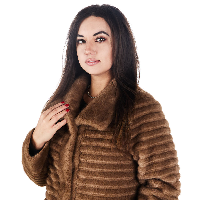 Andy Mikes Womens Brown Soho Faux Fur Fashion Coat