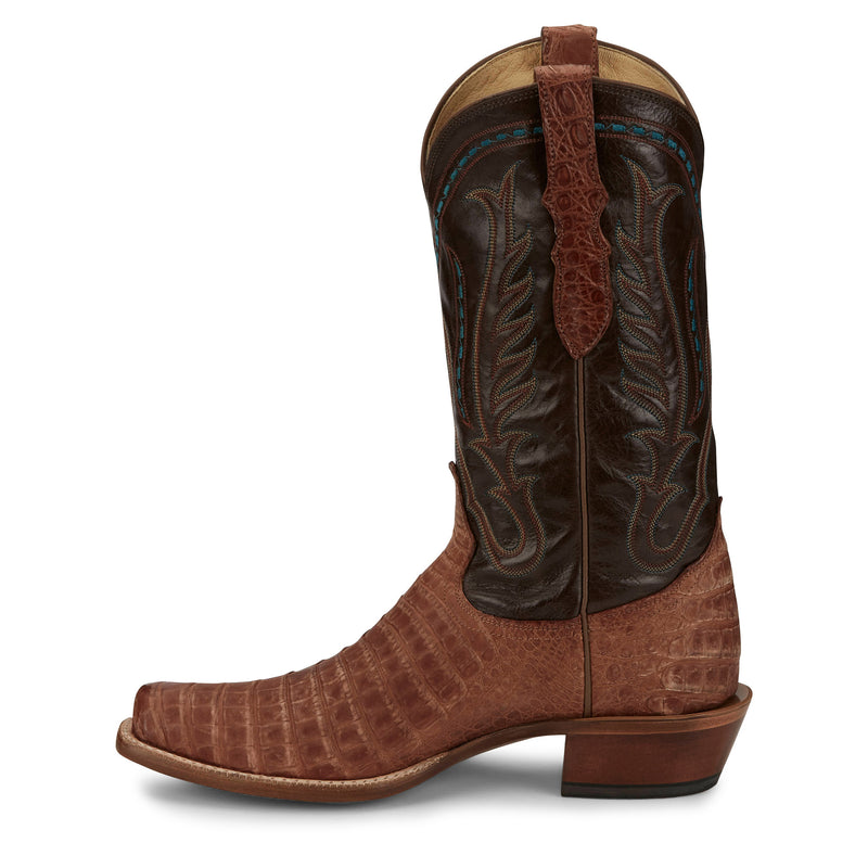 Tony Lama Men`s Tan Caiman Belly Brown Cowhide Top