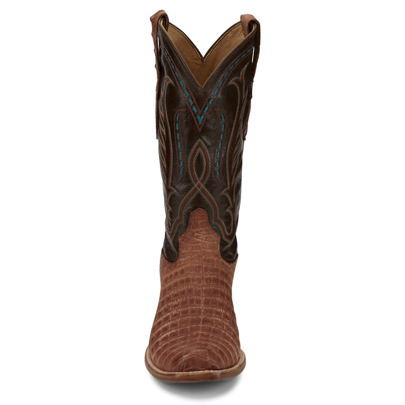 Tony Lama Men`s Tan Caiman Belly Brown Cowhide Top