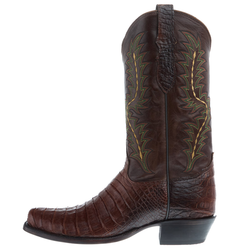 Tony Lama Men`s Brown Caiman Belly Vamp Brown Cowhide Top