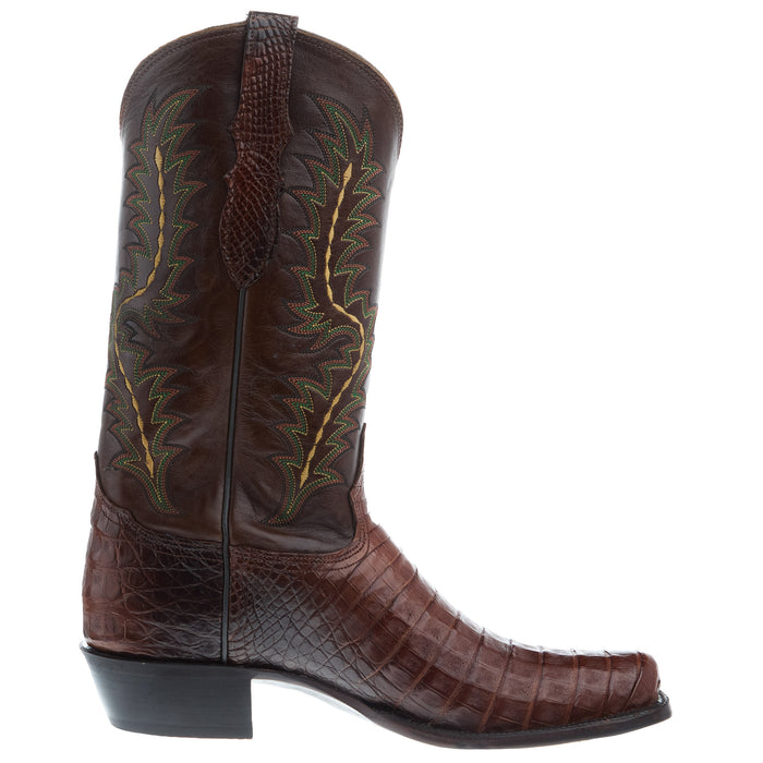 Tony Lama Men`s Brown Caiman Belly Vamp Brown Cowhide Top