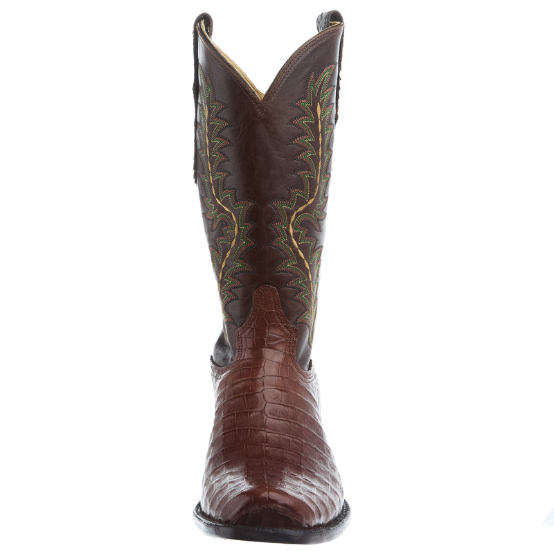 Tony Lama Men`s Brown Caiman Belly Vamp Brown Cowhide Top