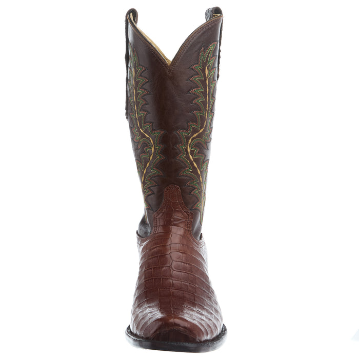 Tony Lama Men`s Brown Caiman Belly Vamp Brown Cowhide Top