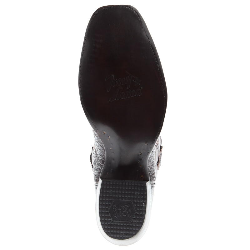 Tony Lama Men`s Brown Caiman Belly Vamp Brown Cowhide Top