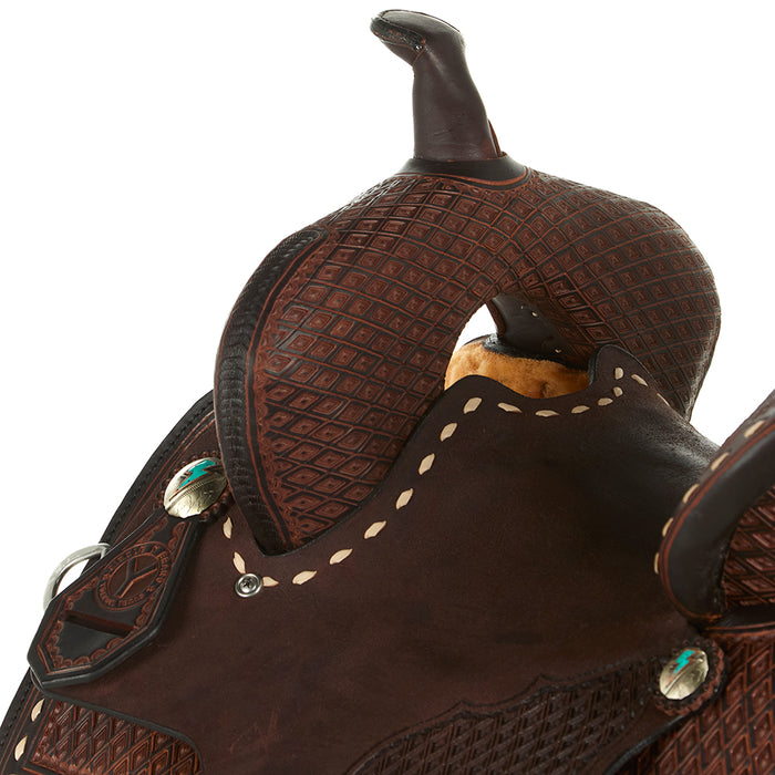 Circle Y Saddlery Montana 14in. White Buckstitch Wide Tree Barrel Saddle