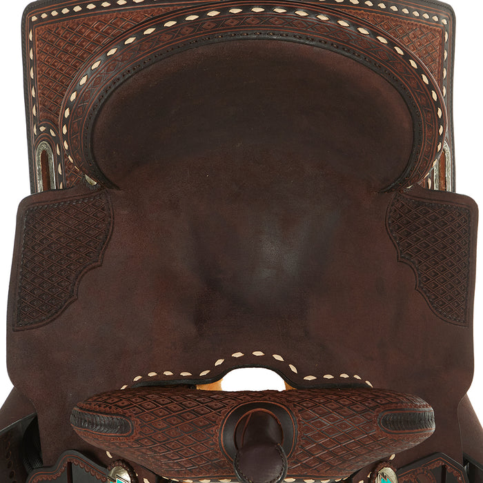 Circle Y Saddlery Montana 14in. White Buckstitch Wide Tree Barrel Saddle