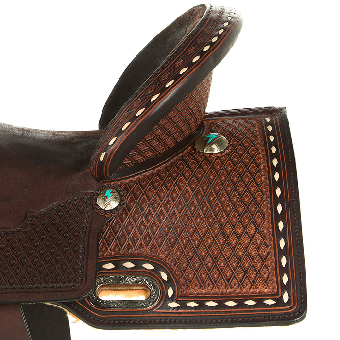 Circle Y Saddlery Montana 14in. White Buckstitch Wide Tree Barrel Saddle