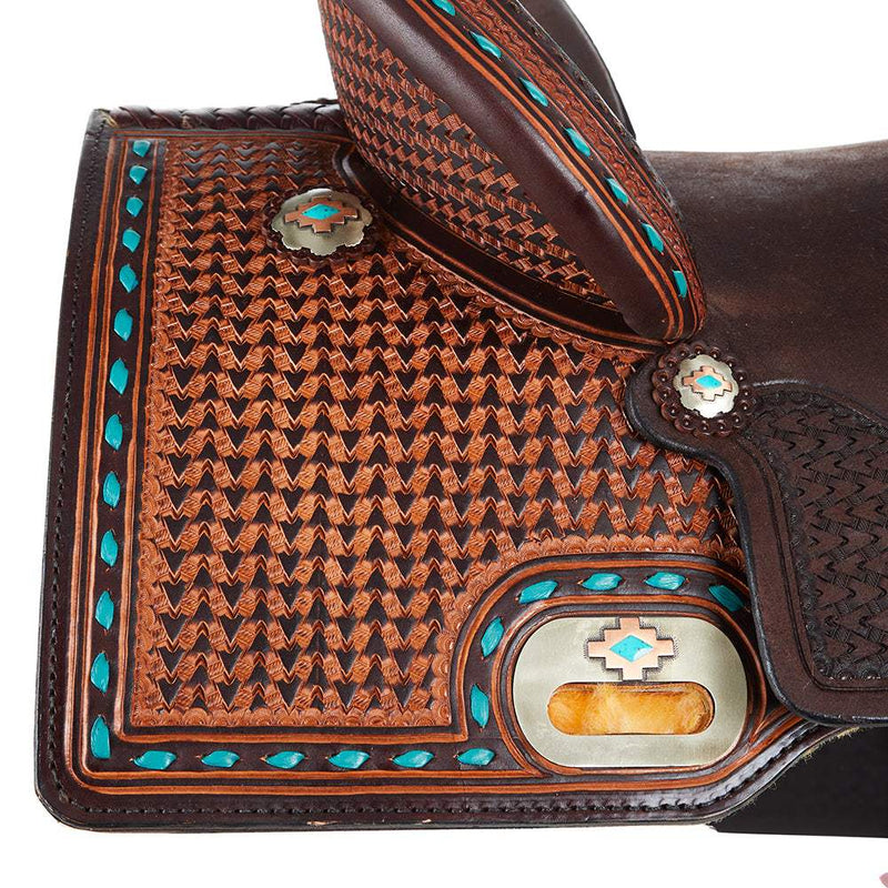 Circle Y Saddlery Montana 15 Inch Vintage Chocolate Arrow Basket Barrel Saddle