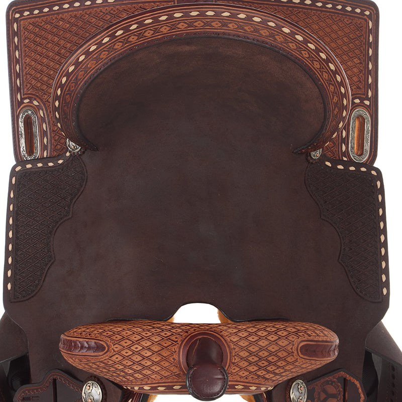 Circle Y Saddlery Montana 15 Inch Vintage Chocolate Sparkling Diamond Barrel Saddle