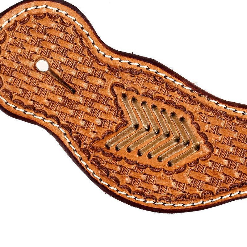 NRS Basket Stamped Spur Straps with Rawhide Inlay