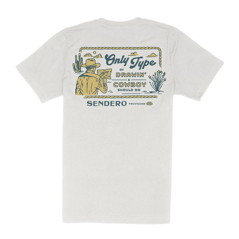 Sendero Provisions Co Men's White Drawin' Cowboy Tee Shirt