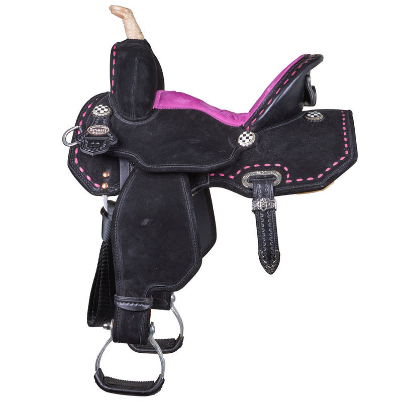 Circle Y Saddlery Lightweight Lightspeed 13in Black Pink Checkered Barrel Saddle