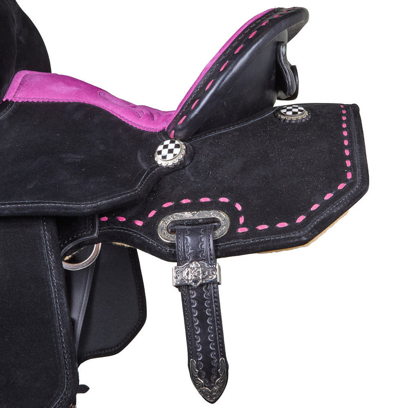 Circle Y Saddlery Lightweight Lightspeed 13in Black Pink Checkered Barrel Saddle