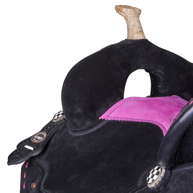 Circle Y Saddlery Lightweight Lightspeed 13in Black Pink Checkered Barrel Saddle